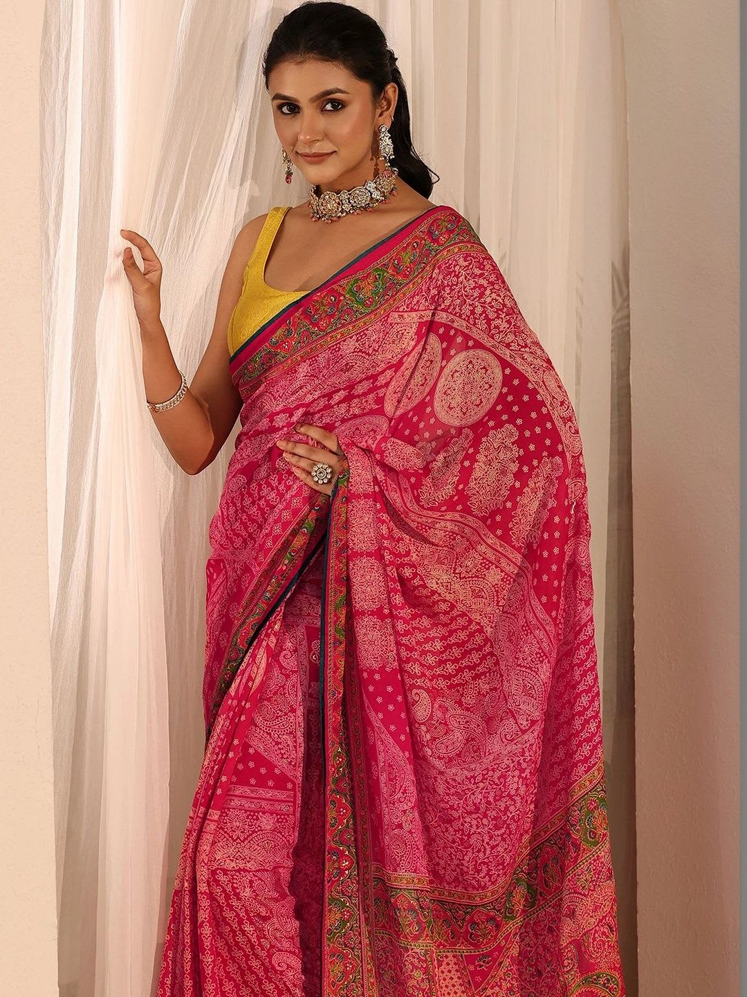 Libas Paisley Poly Georgette Saree - left view