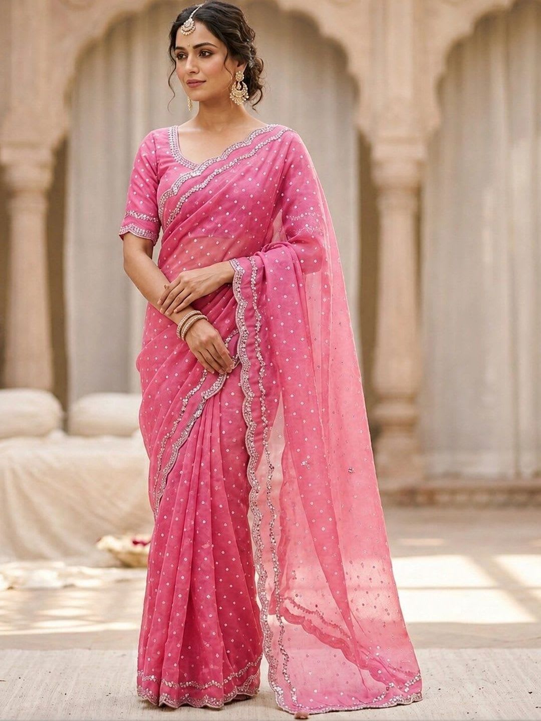 A.G.M.G FASHION Embellished Embroidered Poly Chiffon Fusion Saree - default view