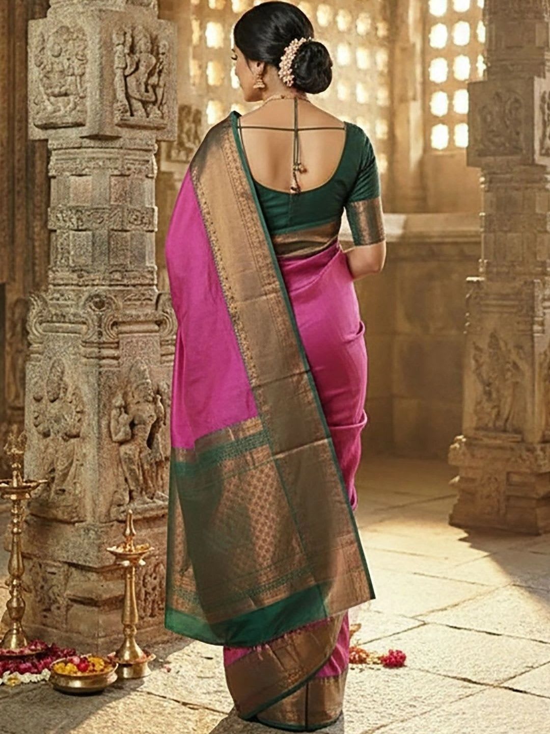 BerMondsey Woven Design Zari Silk Blend Banarasi Saree - back view
