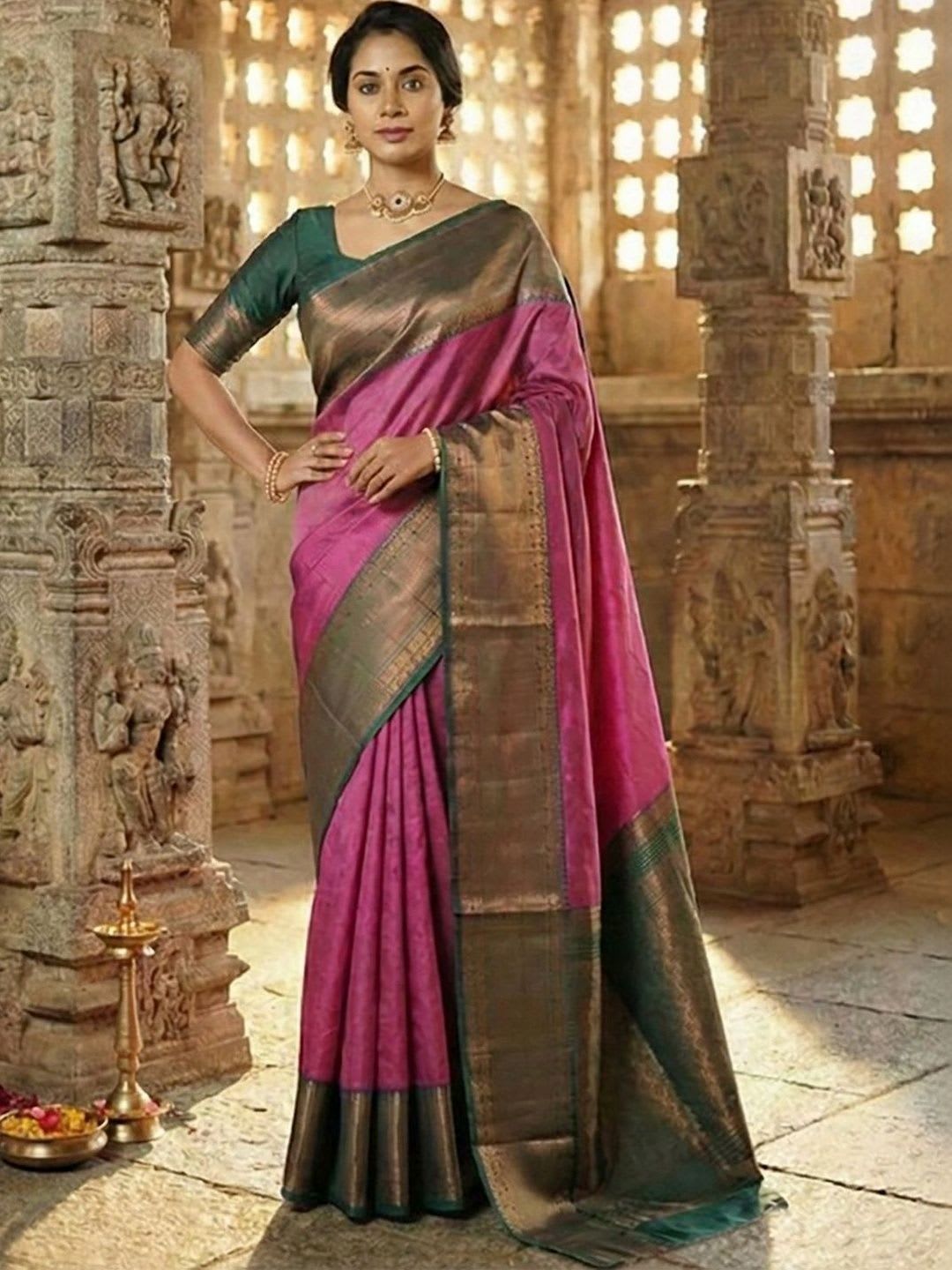BerMondsey Woven Design Zari Silk Blend Banarasi Saree - left view