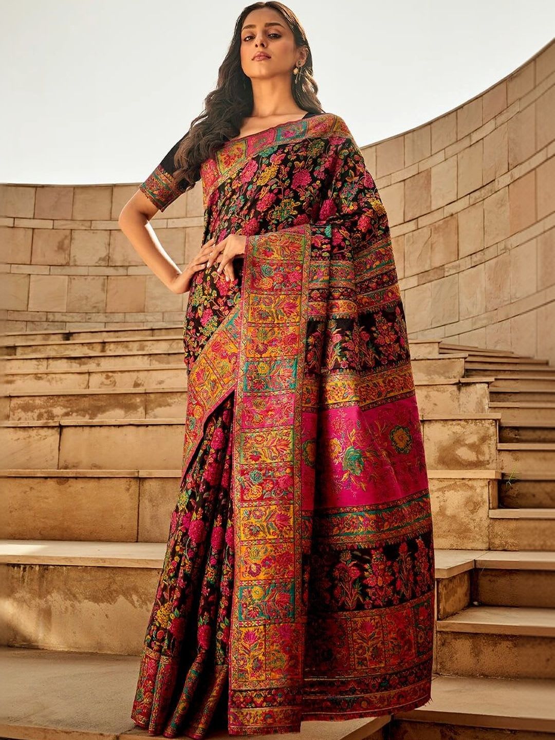 ASILYN Floral Zari Pashmina Banarasi Saree - default view