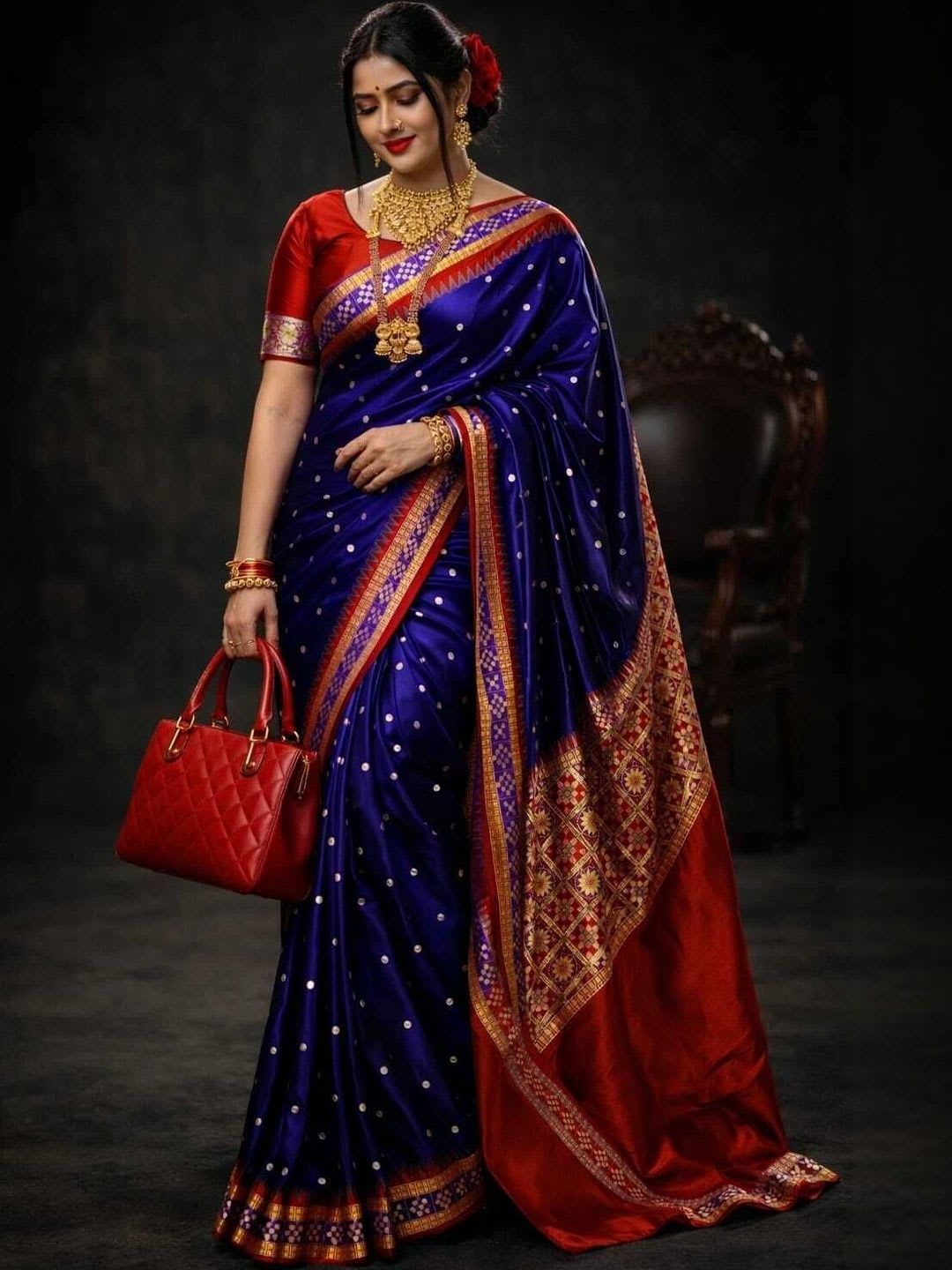 VIHA CREATION Polka Dot Zari Silk Blend Sambalpuri Saree - default view