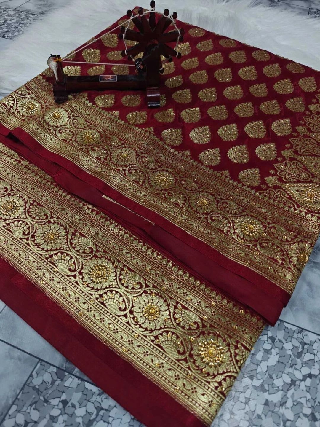 VIHA CREATION Woven Design Zari Satin Banarasi Saree - back view