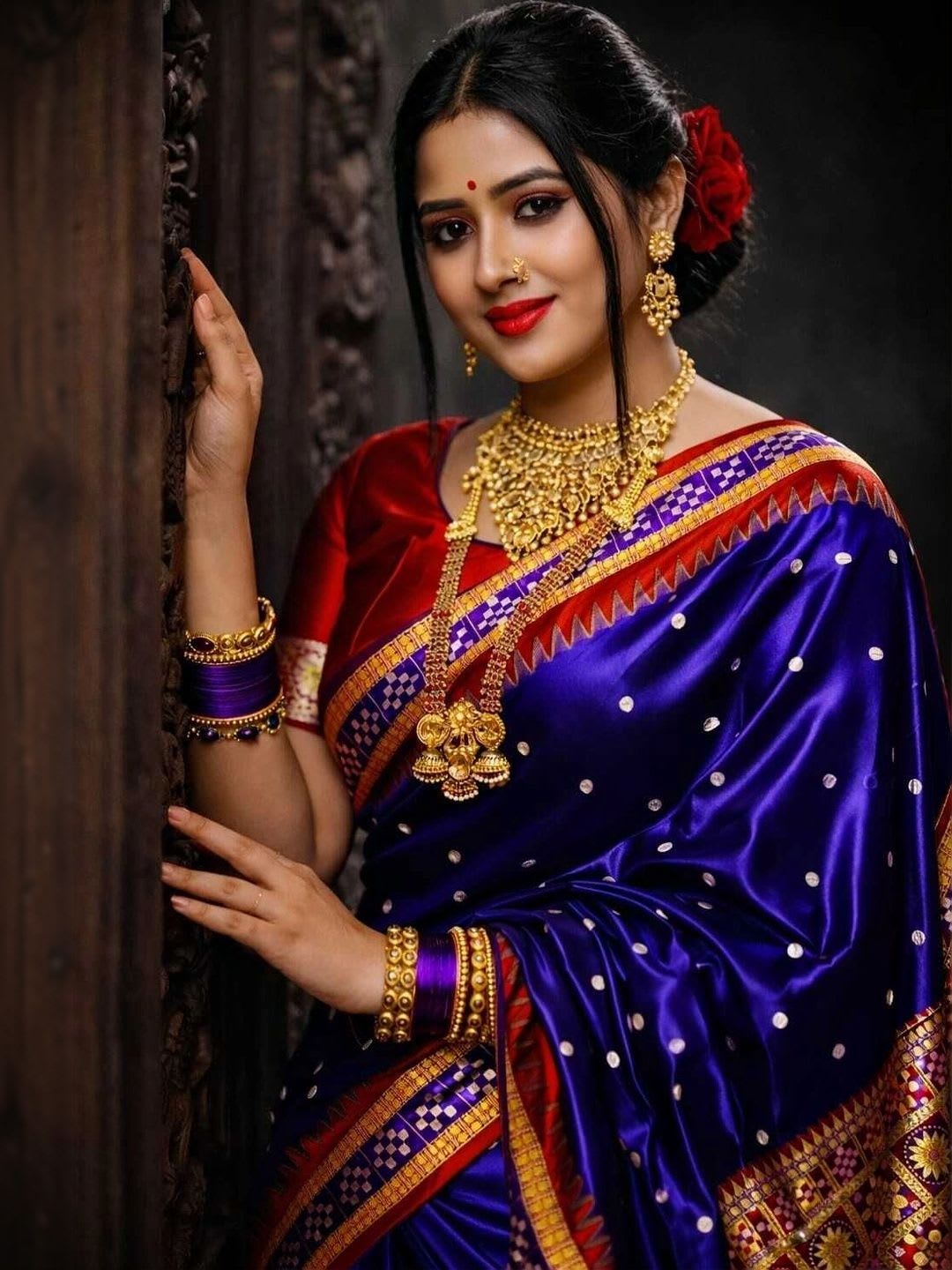 VIHA CREATION Polka Dot Zari Silk Blend Sambalpuri Saree - back view