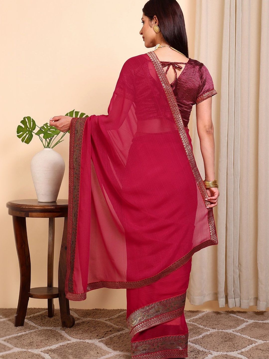 CAARAA Striped Zari Art Silk Saree - back view