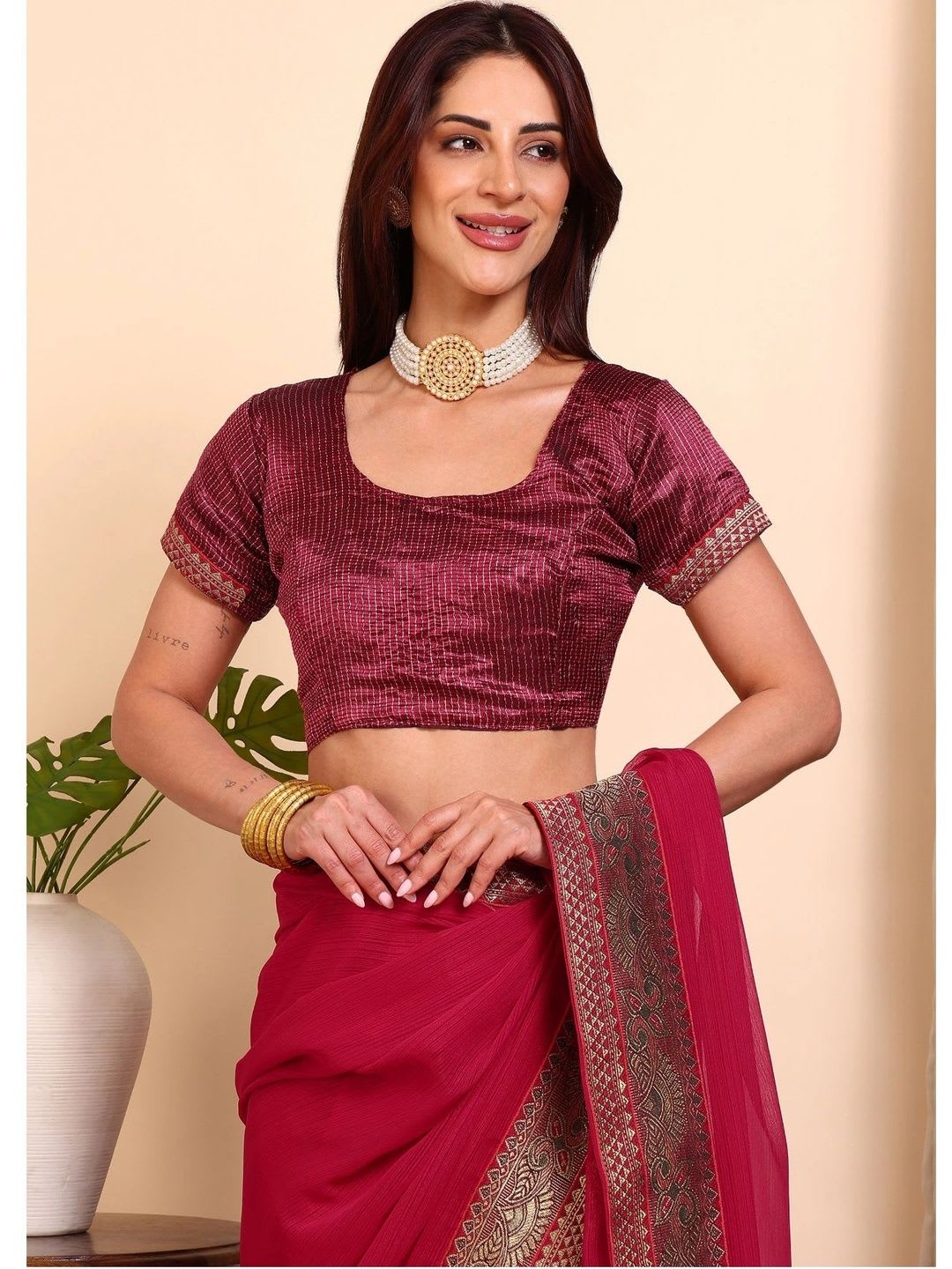 CAARAA Striped Zari Art Silk Saree - left view