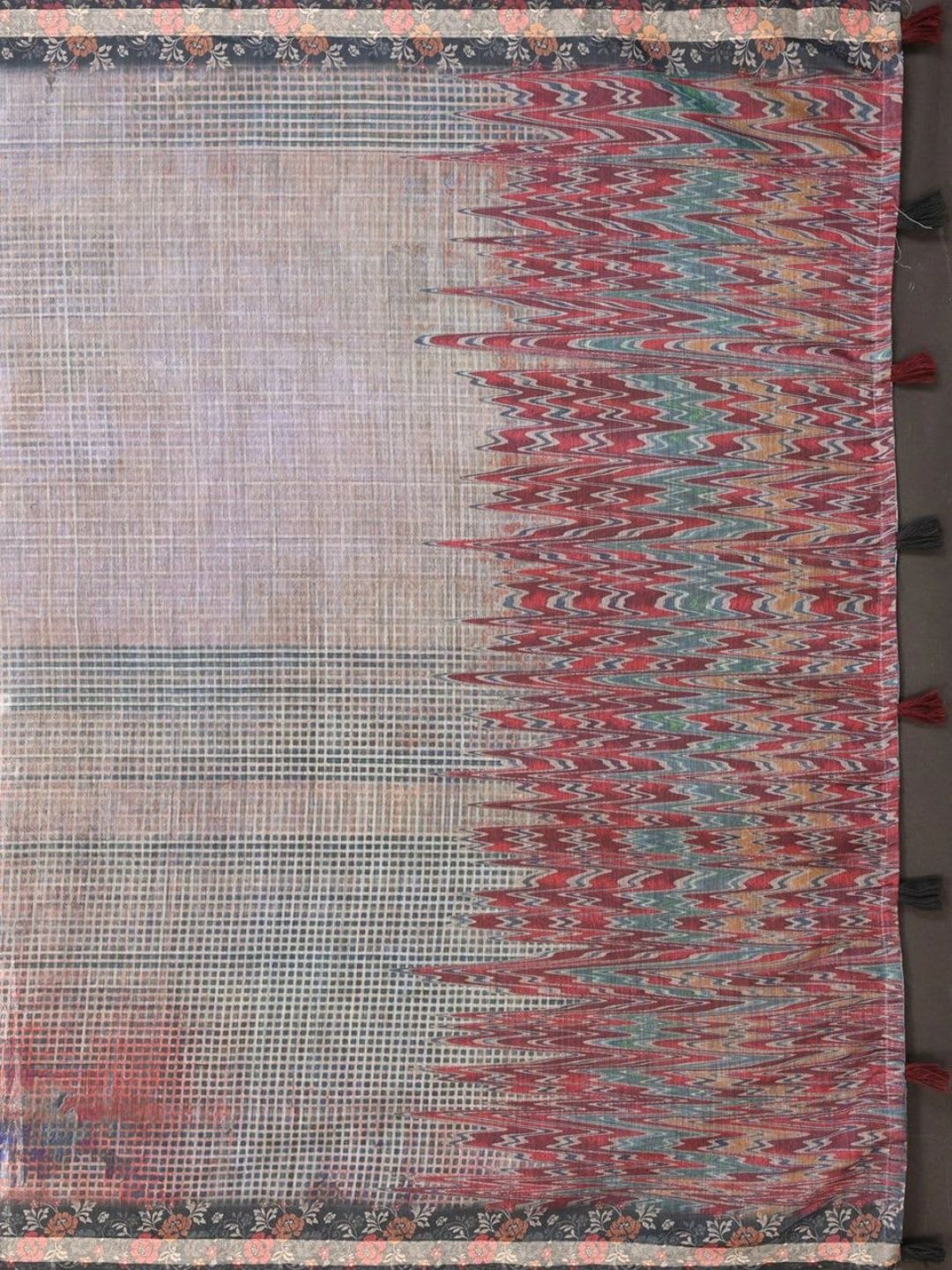 Rudraksh Fashion Striped Linen Blend Ikat Saree - right view