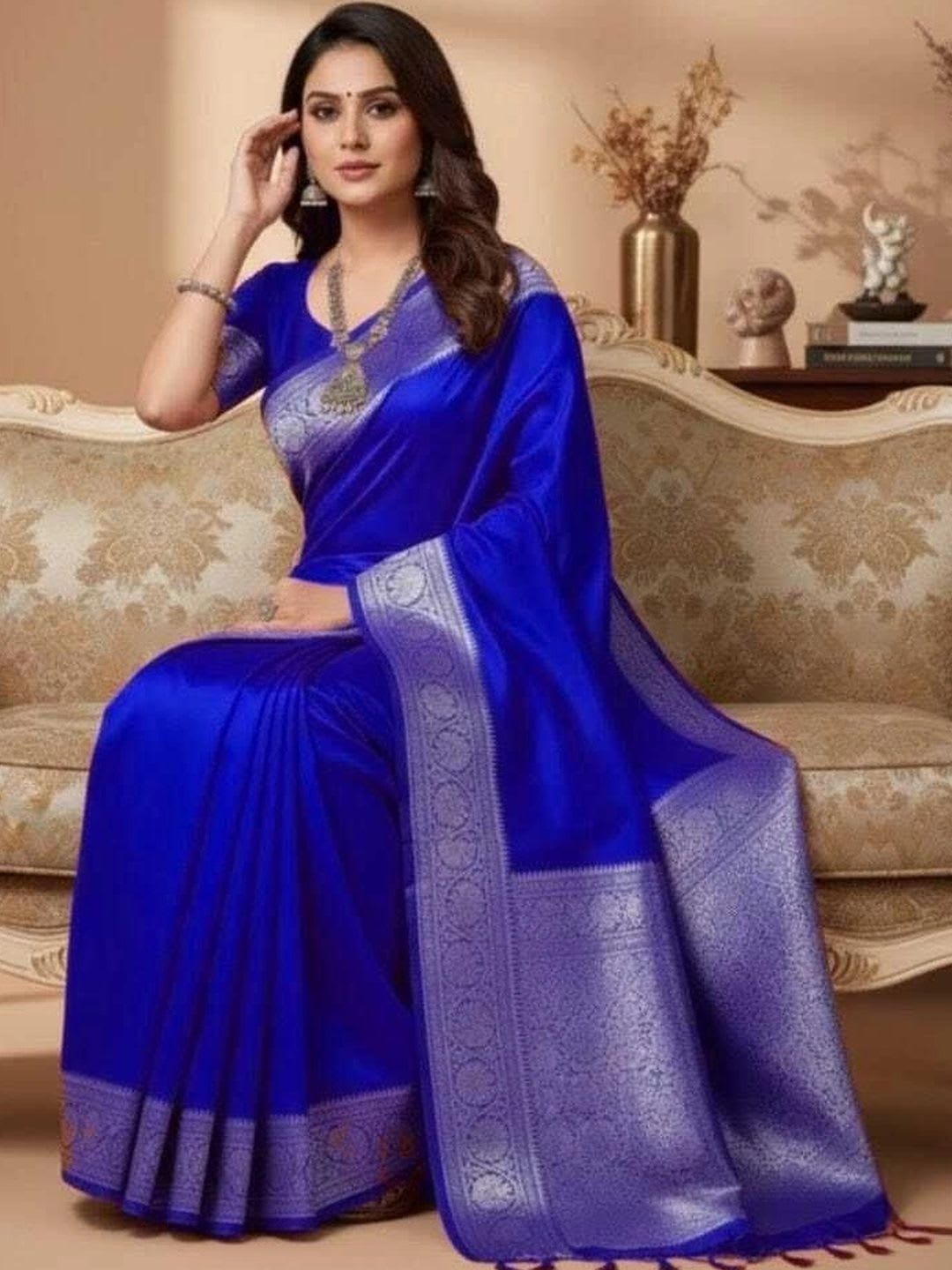 IPI FASHION Woven Design Zari Satin Banarasi Saree - default view