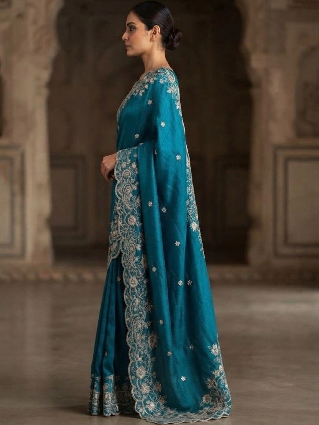preetisutra Floral Embroidered Pure Silk Saree - back view
