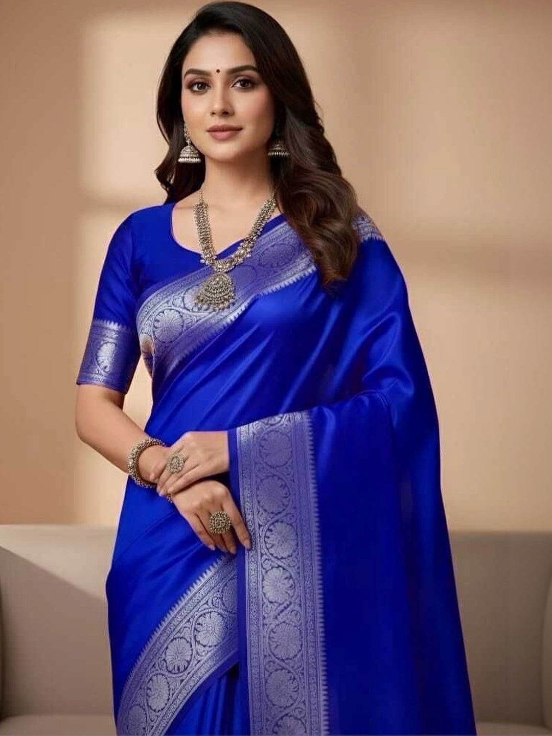 IPI FASHION Woven Design Zari Satin Banarasi Saree - back view