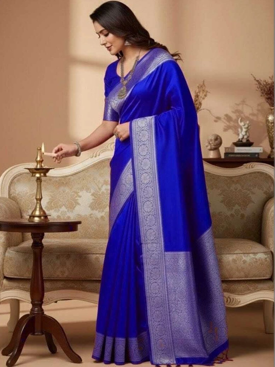 IPI FASHION Woven Design Zari Satin Banarasi Saree - left view