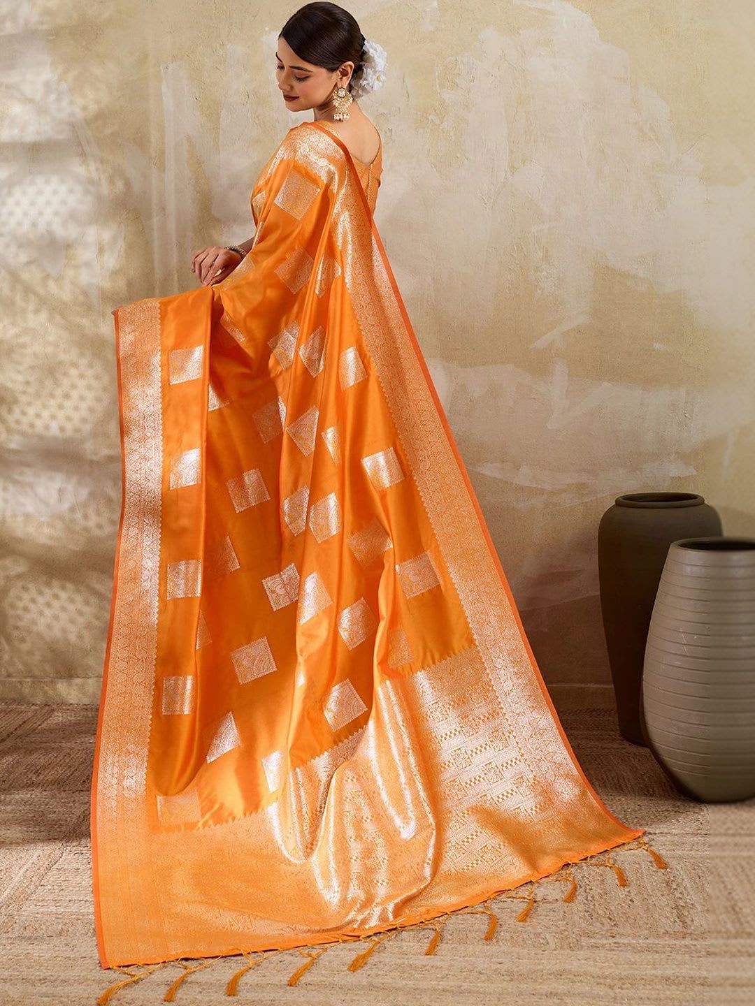 KALINI Woven Design Zari Silk Blend Designer Banarasi Saree - back view