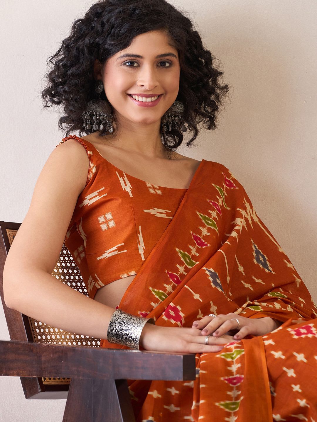 Anouk Rustic Zari Ready to Wear Ikat Saree - right view