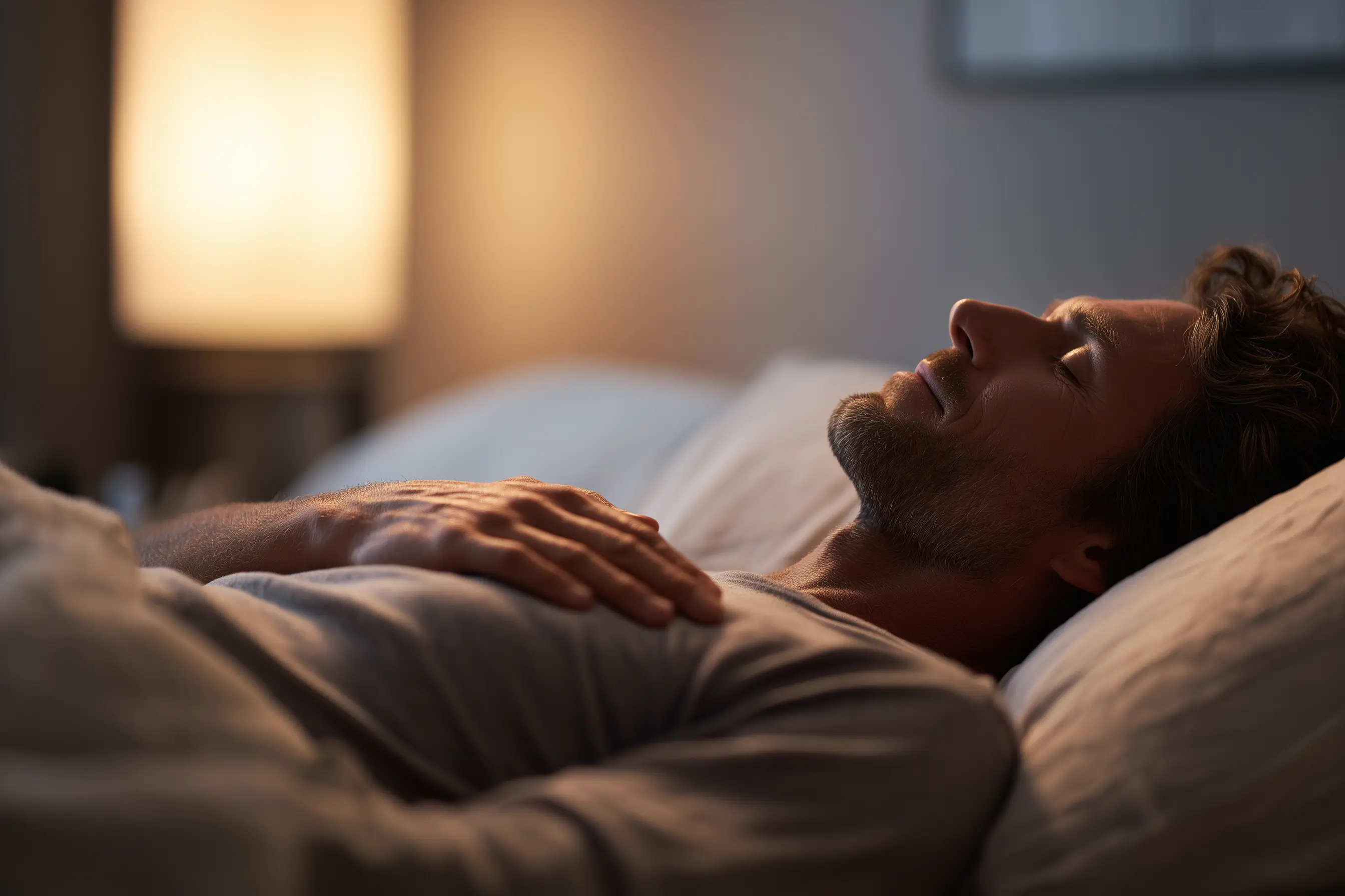 Person practicing box breathing technique for parasympathetic nervous system activation before sleep