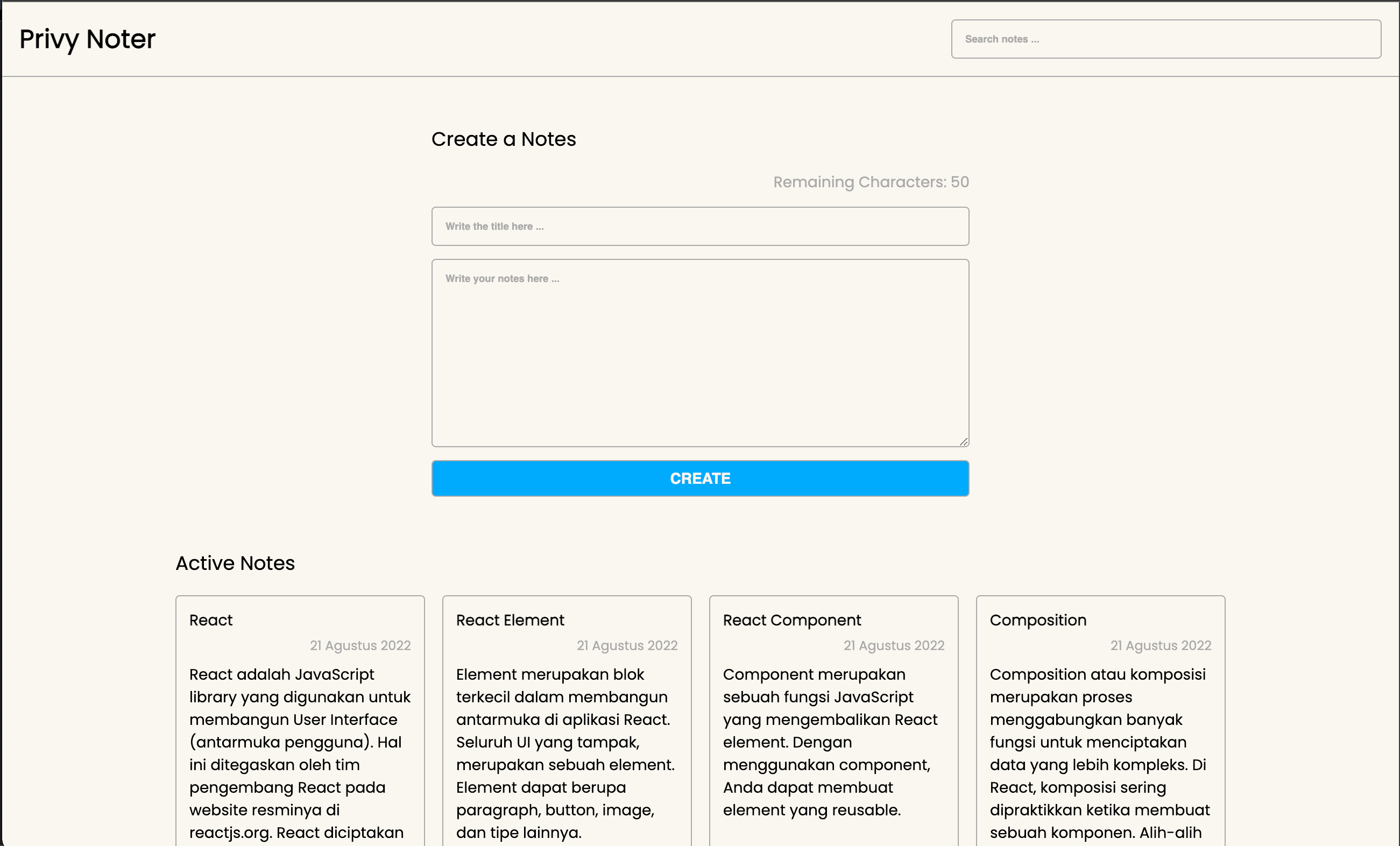 Screenshot aplikasi catatan pribadi My Privy Noter