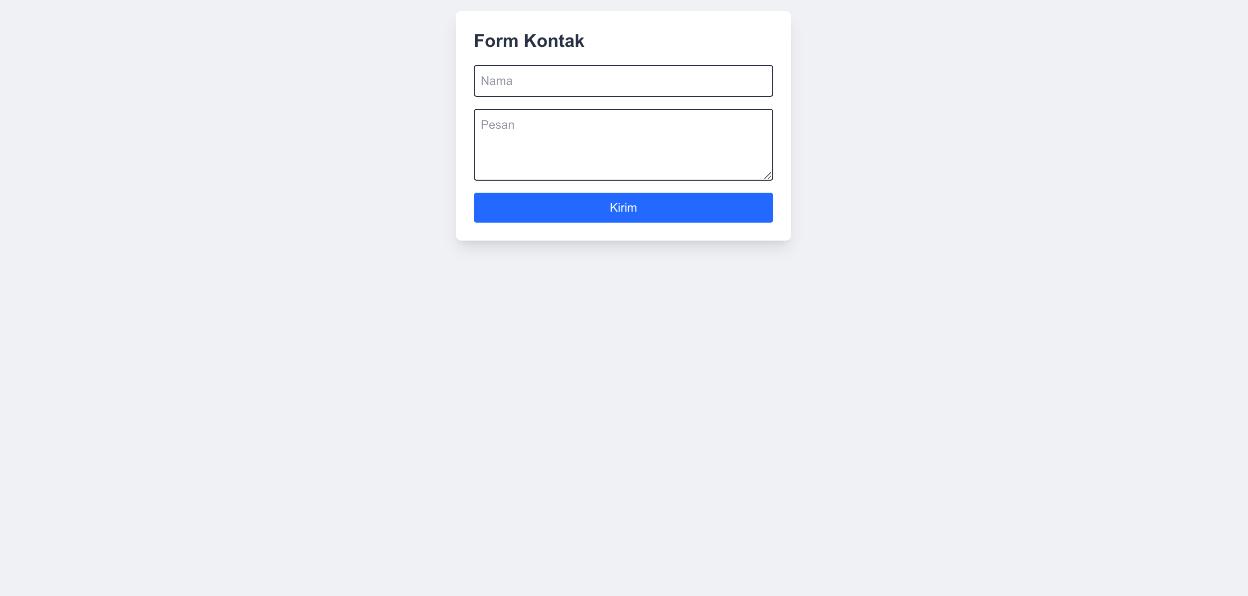 Screenshot formulir kontak sederhana dengan Next.js