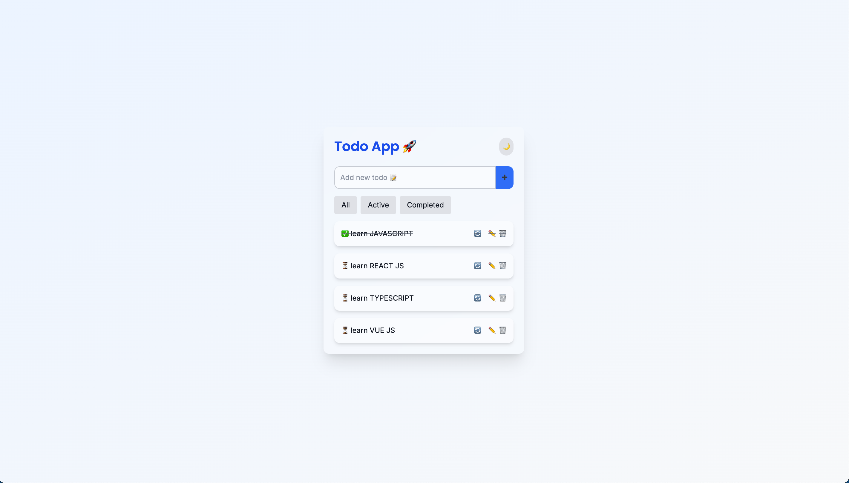 Screenshot aplikasi daftar todo modern dengan React Context API