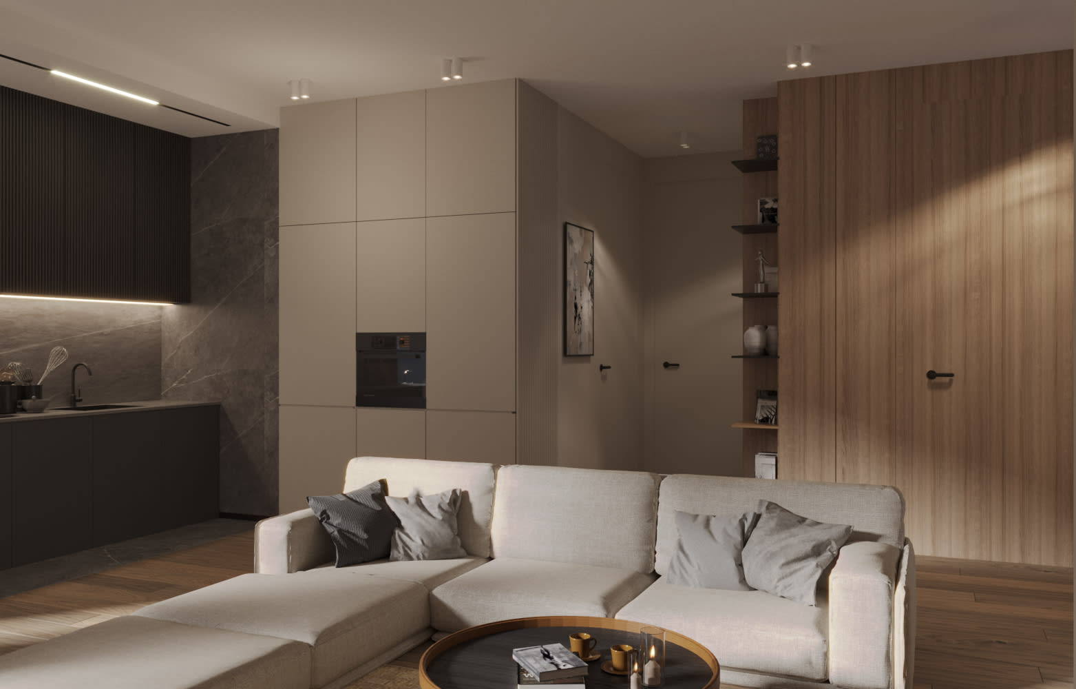 kanapa stolik kawowy szafa kuchnia piekarnik