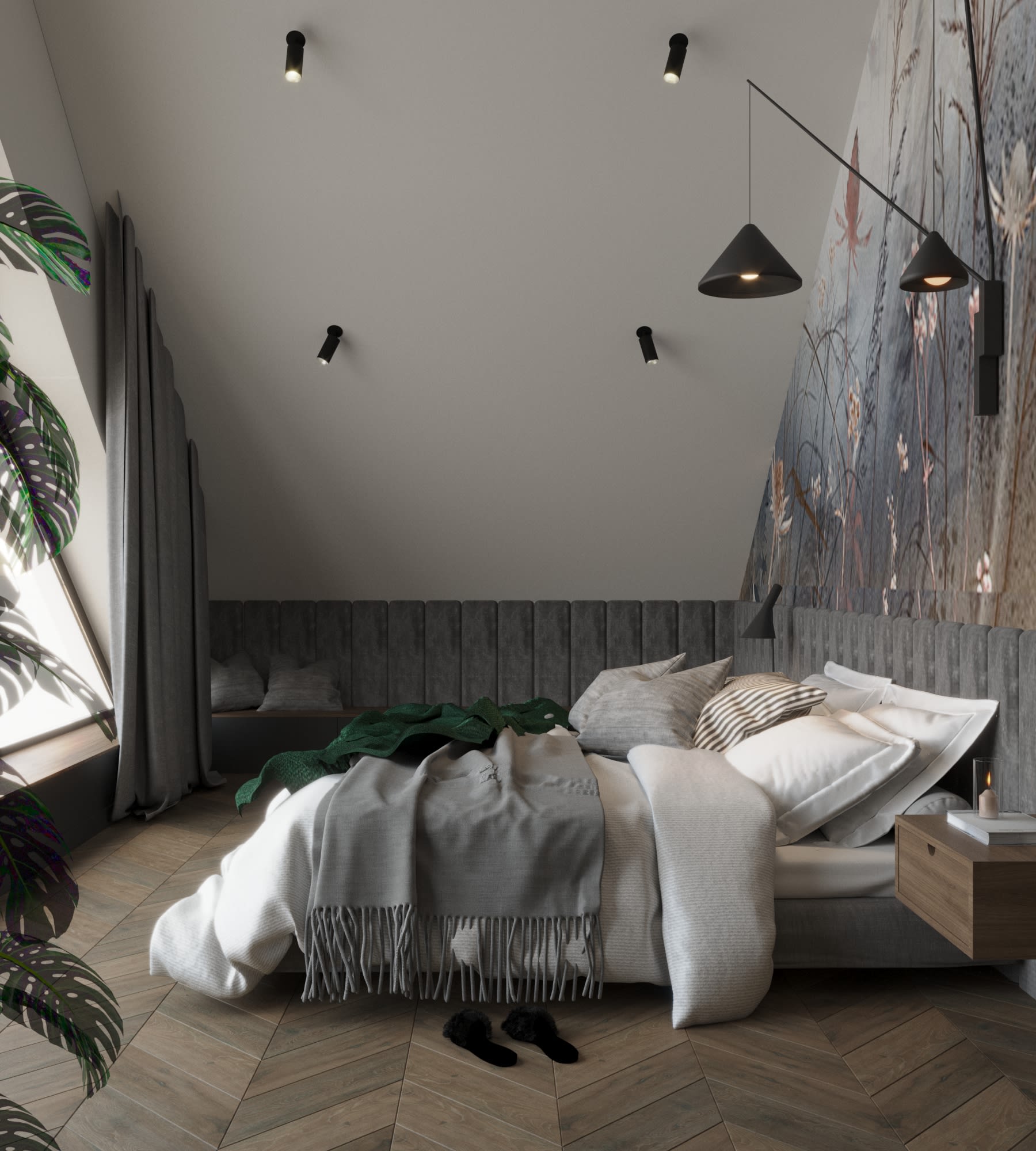 Sypialnia łóżko lampa