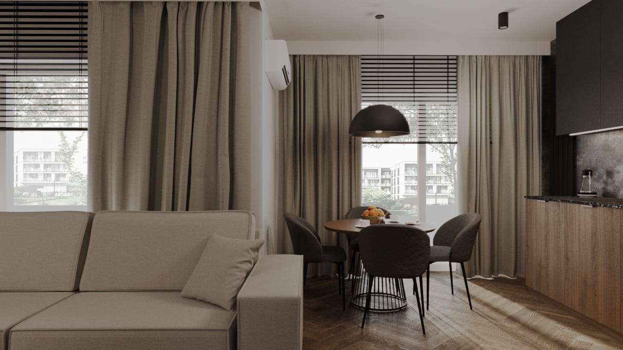 salon kuchnia jadalnia stół krzesła