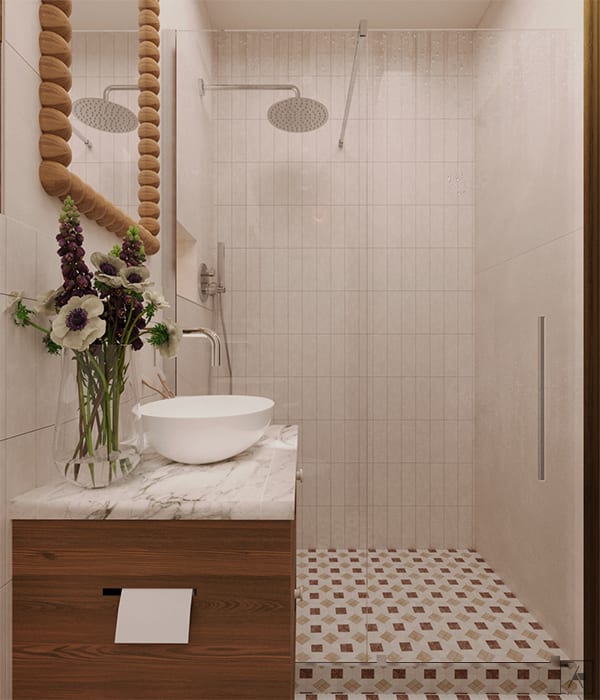 umywalka prysznic kwiaty