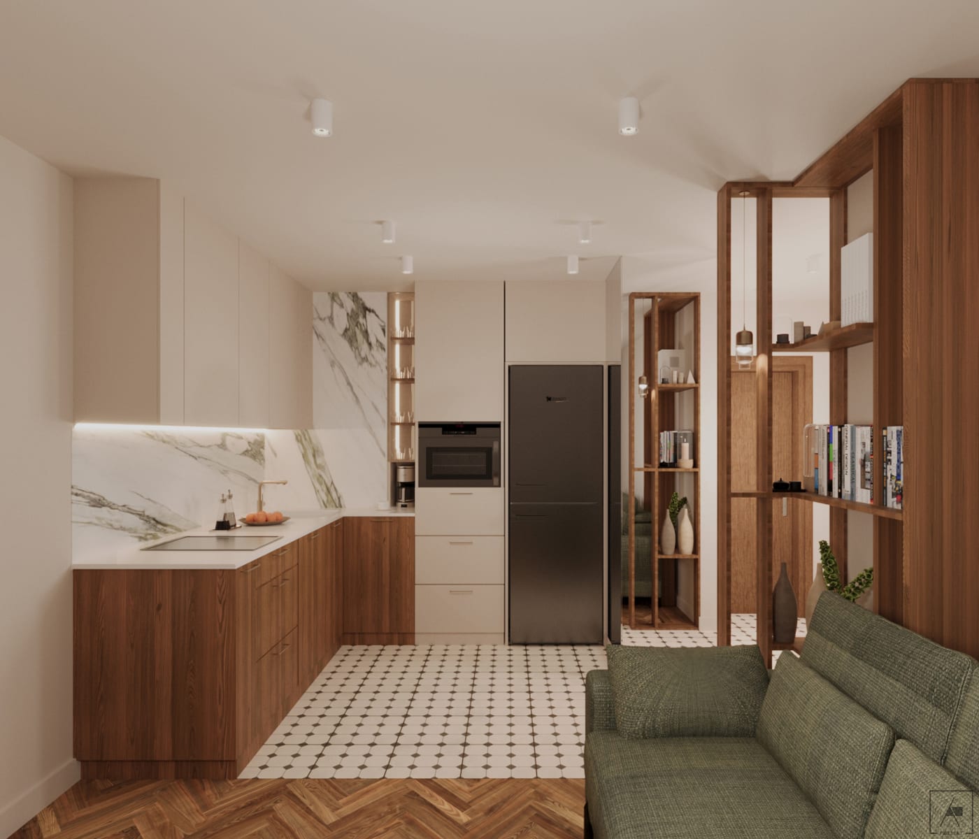 salon kuchnia marmur lodówka