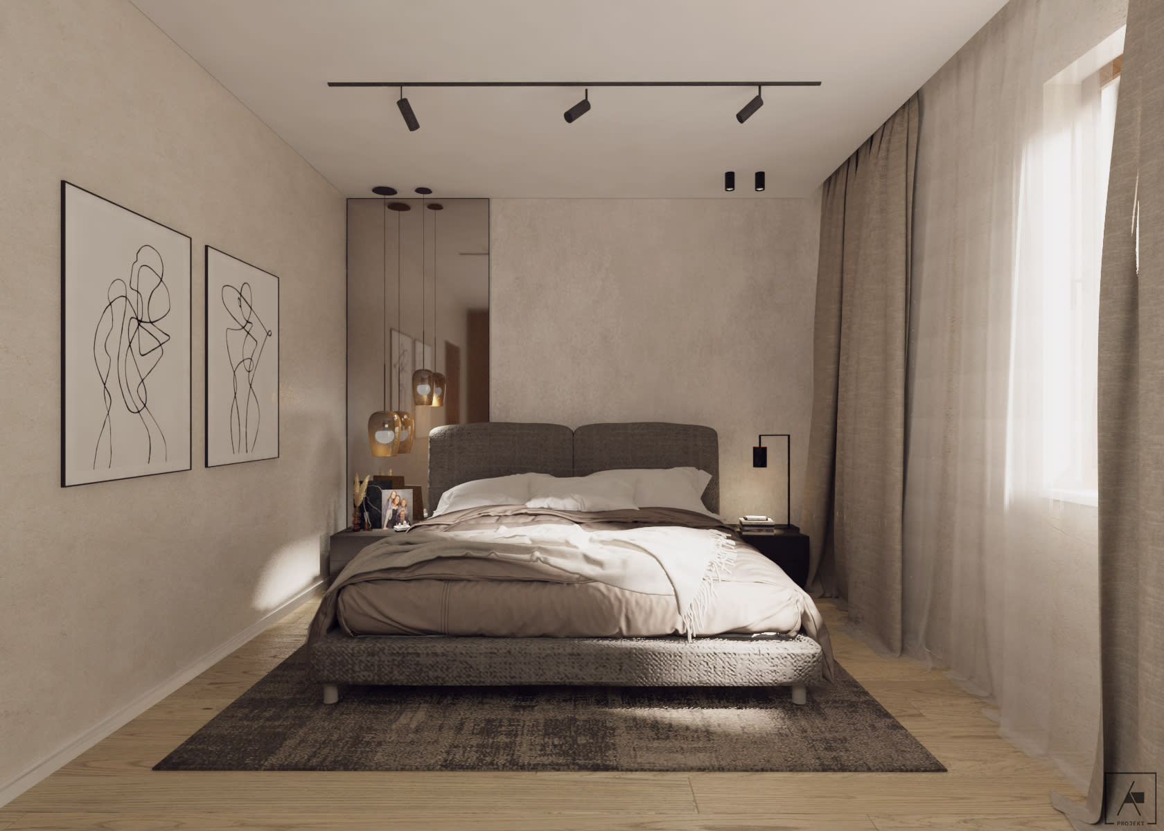 sypialnia obrazy łóżko lustro