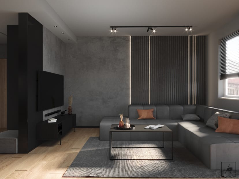 kanapa stolik kawowy dywan telewizor