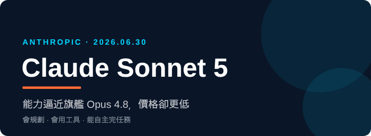 圖 1｜Claude Sonnet 5，2026 年 6 月 30 日發布