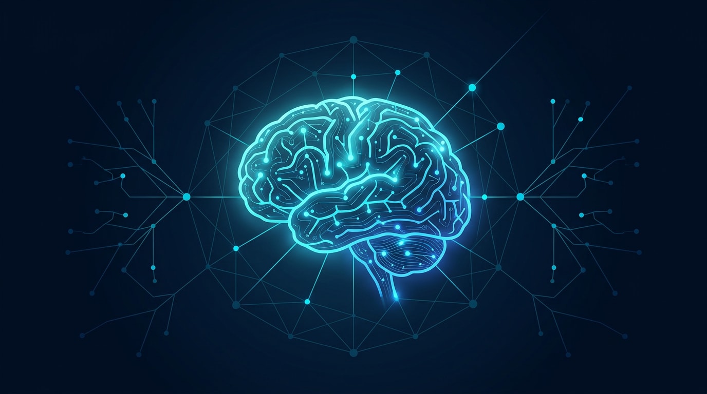 Abstract illustration of AI with silhouette head full of eyes, symbolizing observation and technology.