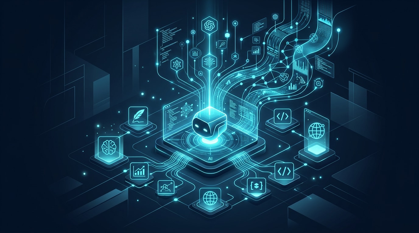 Abstract illustration of AI with silhouette head full of eyes, symbolizing observation and technology.