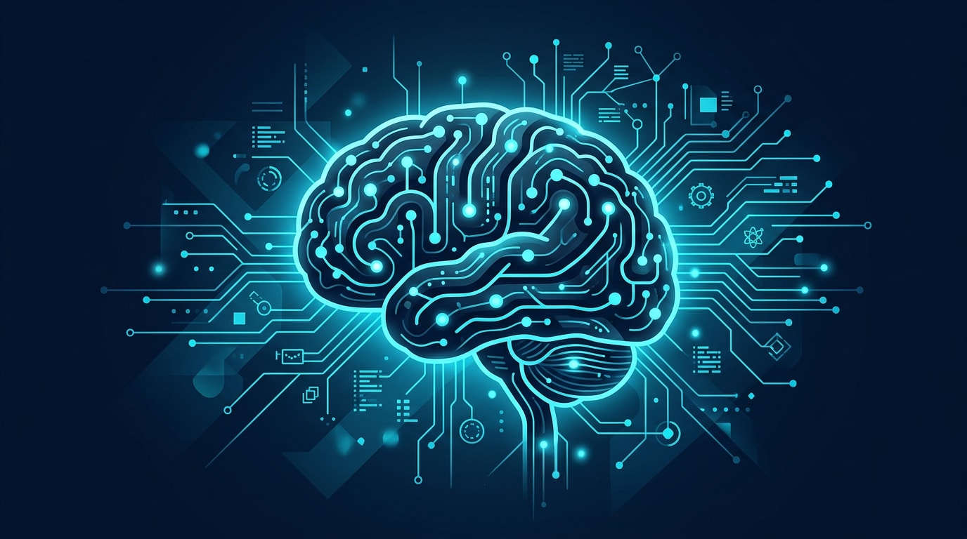 A modern workspace with AI technology and digital transformation.