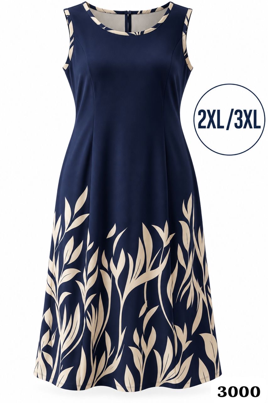 Robe sans manches à motif feuilles