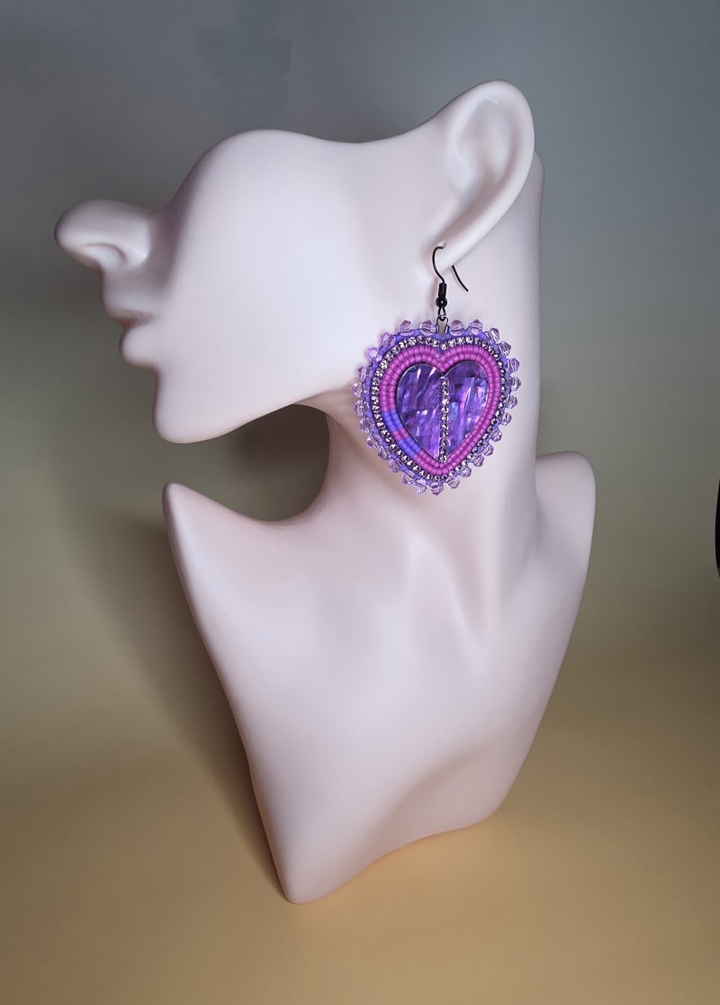 Heart Earrings — Purple Leopard Glow