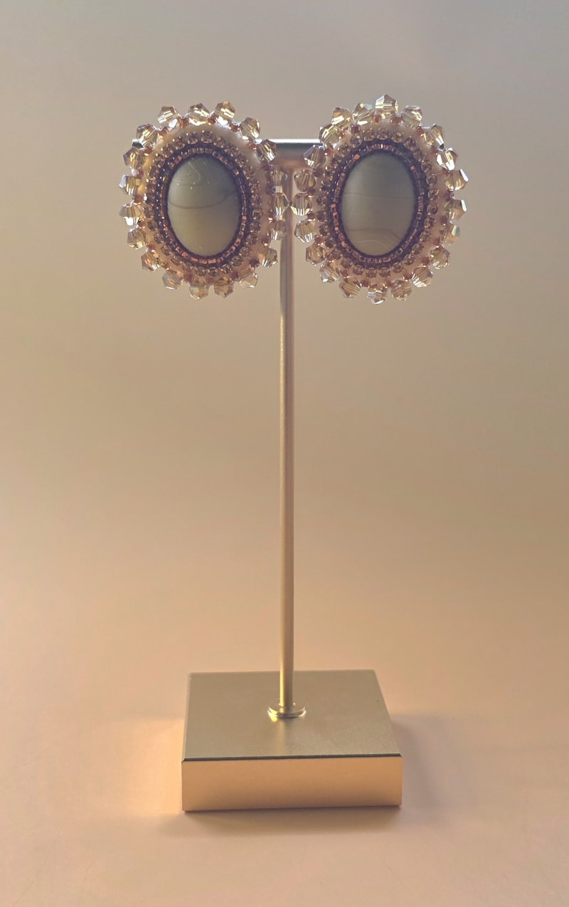 Beaded Cabochon Studs — Winter Sun on the Mountain