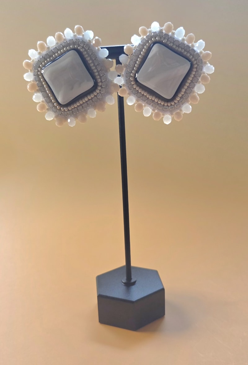 Beaded Studs — Winter Marble