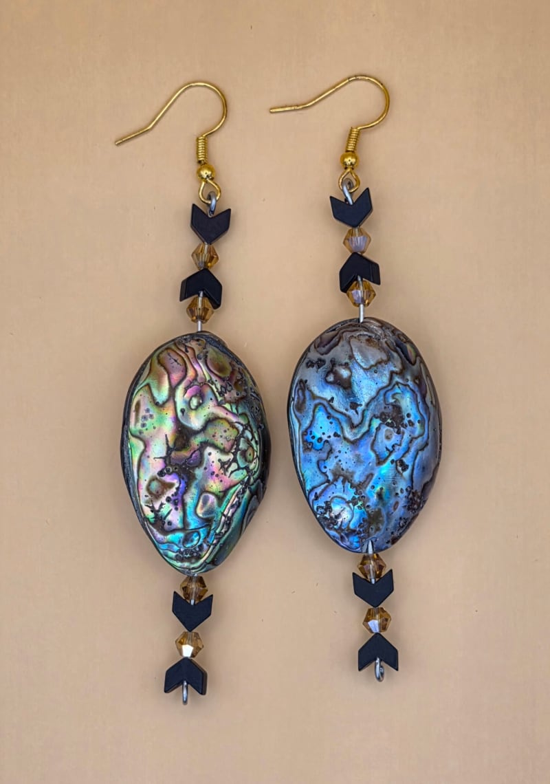 Abalone Arrow Earrings — Oil Slick Evening