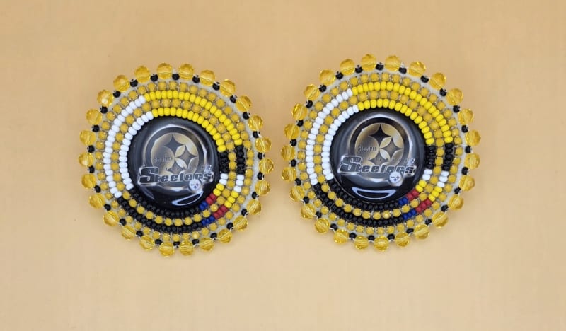 Pittsburgh Steelers Beadwork Earrings — Black & Gold Medallion