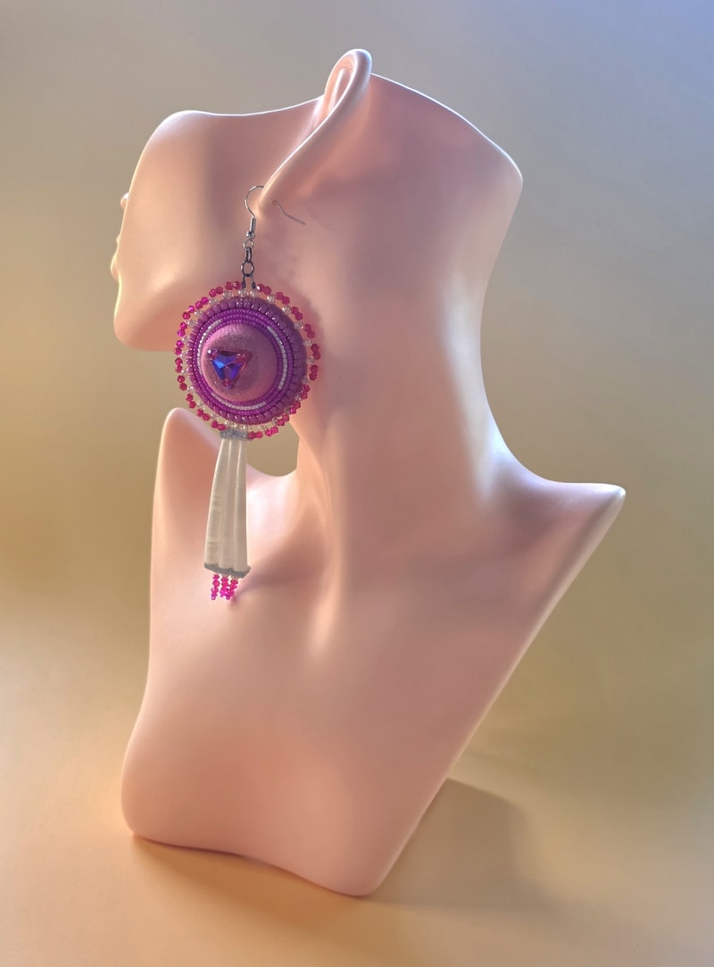 Beaded Medallion Earrings — Last Light Fuchsia