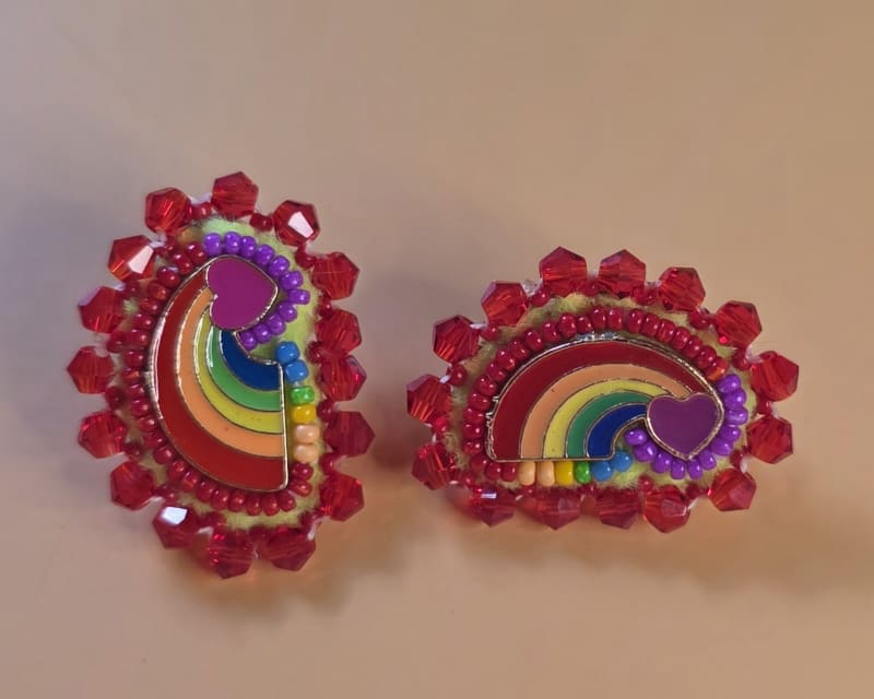 Rainbow Heart Beaded Earrings — Every Color at Once