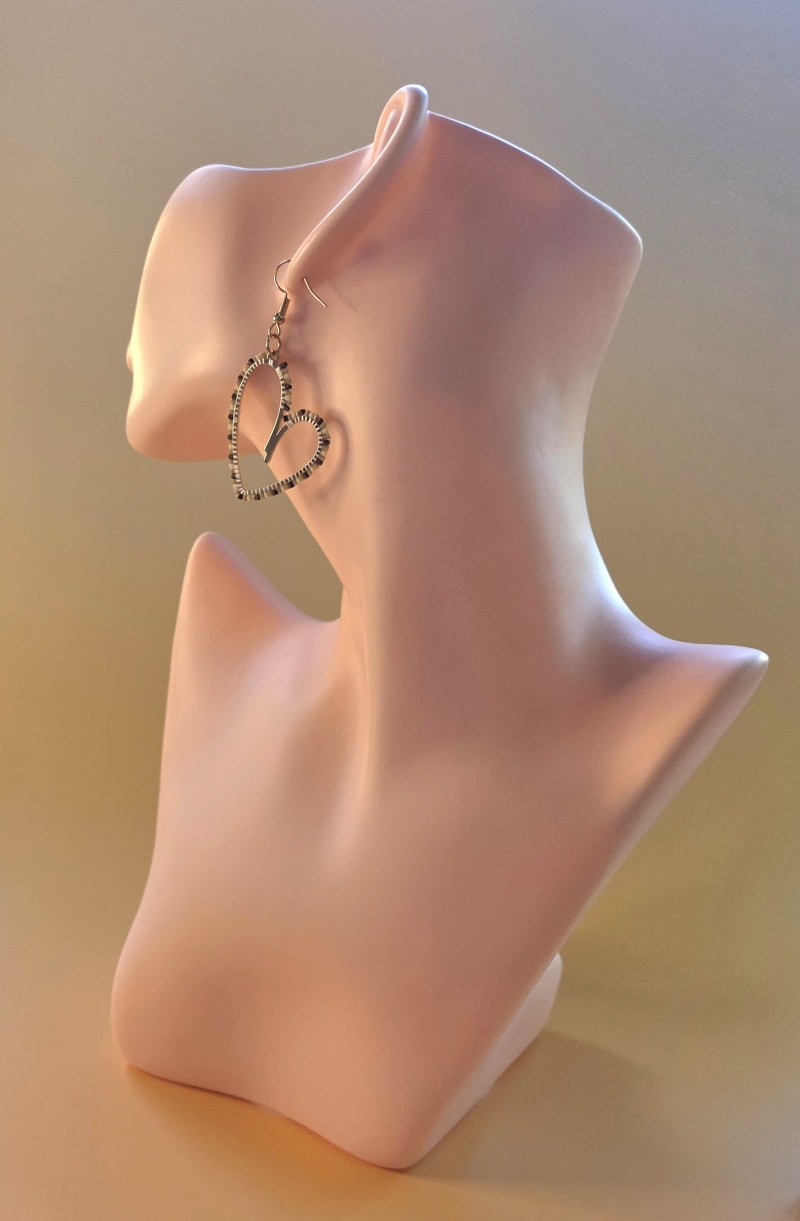 Beaded Heart Earrings — Black & White Collection