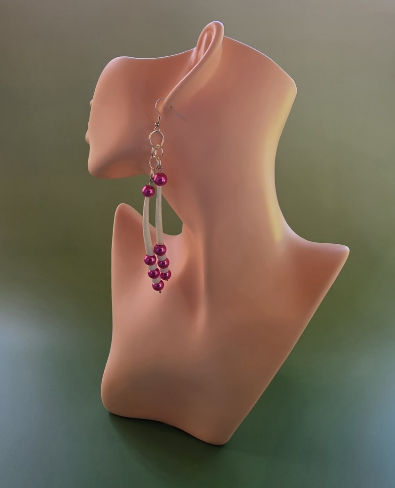 Dentalium Earrings — Magenta Cascade
