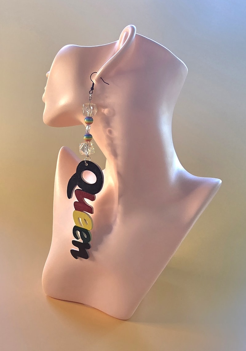 Queen Earrings — Black, Red, Yellow & Green