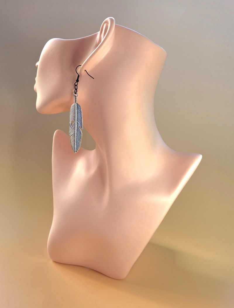 Feather Drop Earrings — Silver Wind