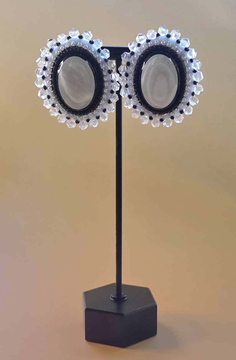 Beaded Earrings — Ice on Obsidian