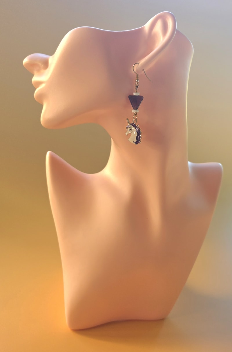 Unicorn Charm Earrings — Purple Diamond Drop