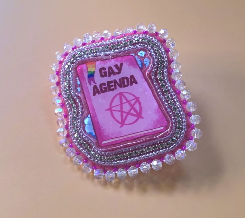 Gay Agenda Beaded Brooch — Pink Sparkle Edition