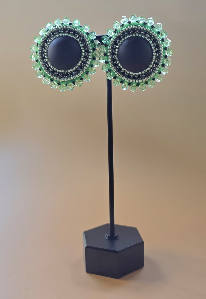 Beaded Stud Earrings — Deep Forest Crystal