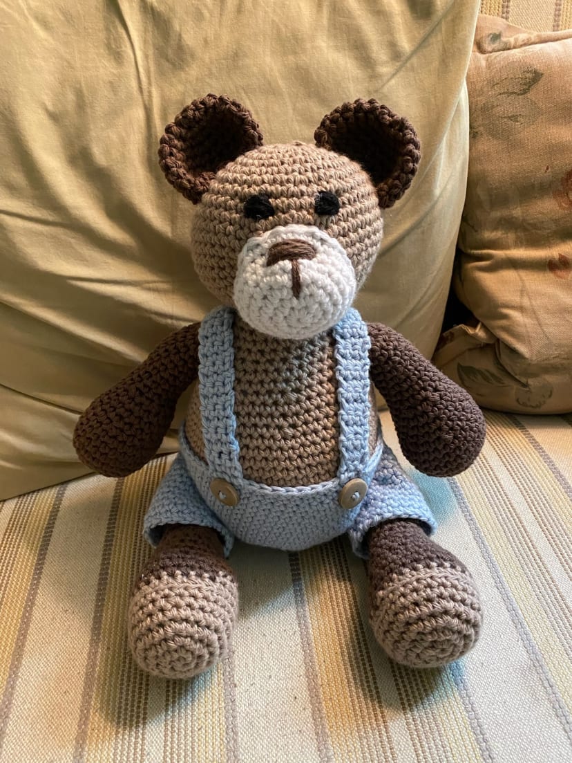 Monogram Bear in Blue Overalls