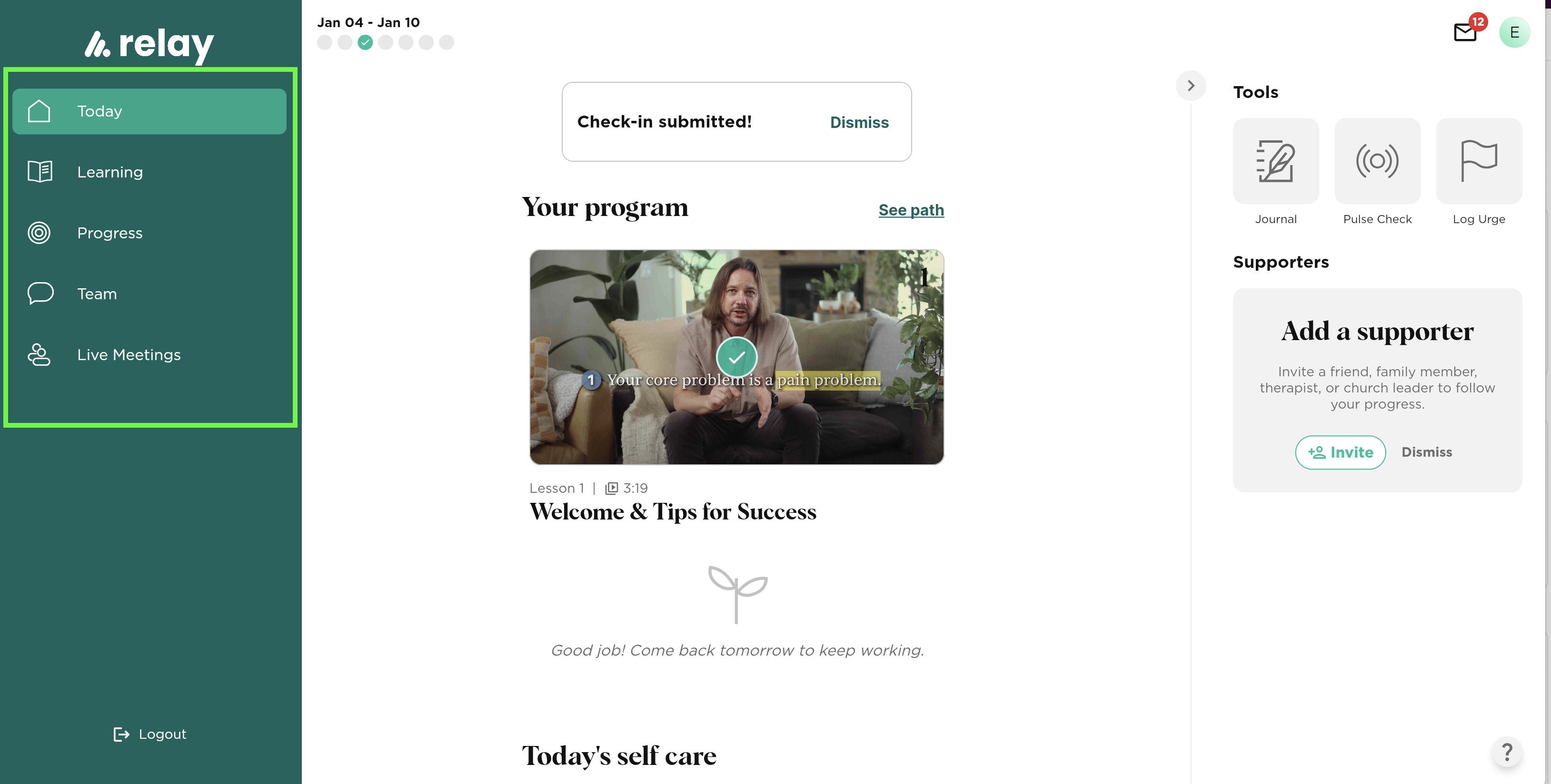 Relay Main dashboard